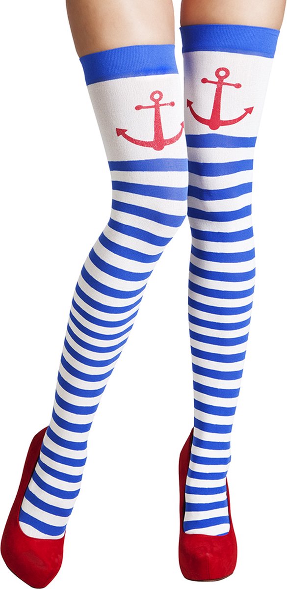 Kousen Navy Blauw Wit met Anker
