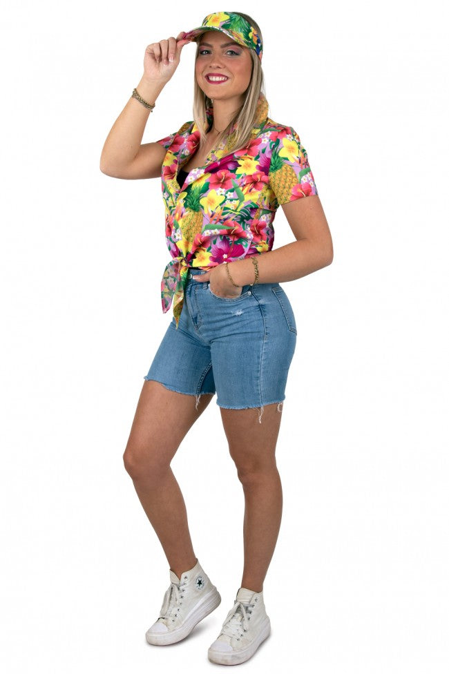 Club Tropicana Dames Knoop Blouse met gratis Zonneklep | Toppers