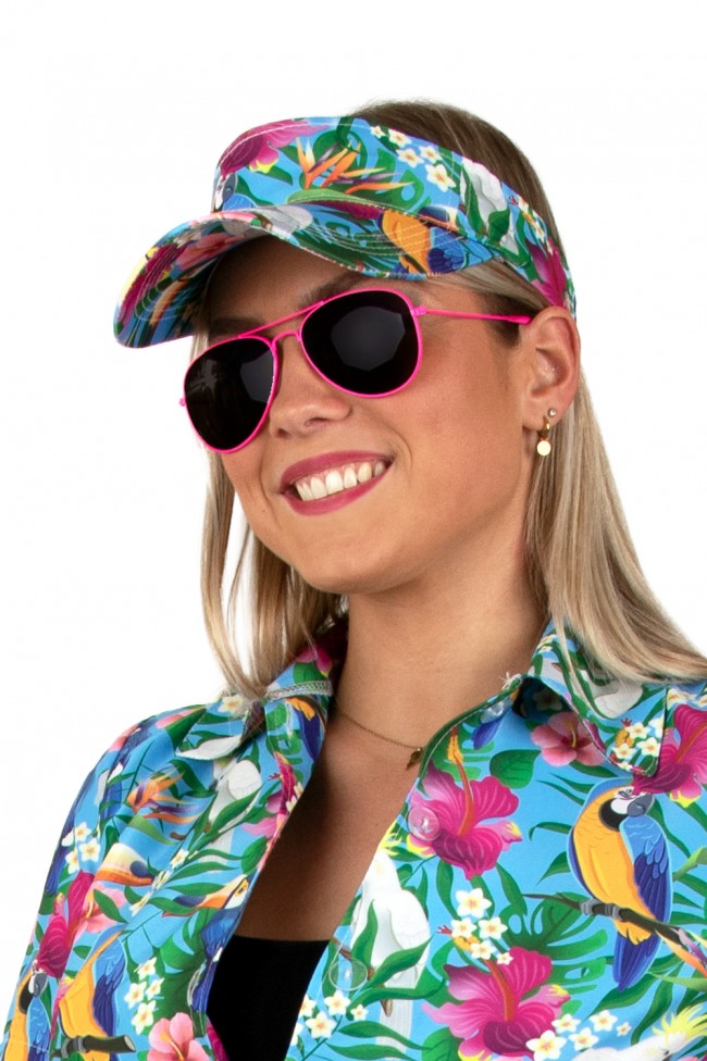 Tropical Damesblouse met gratis Zonneklep | Toppers Dames Shirt | Blauw
