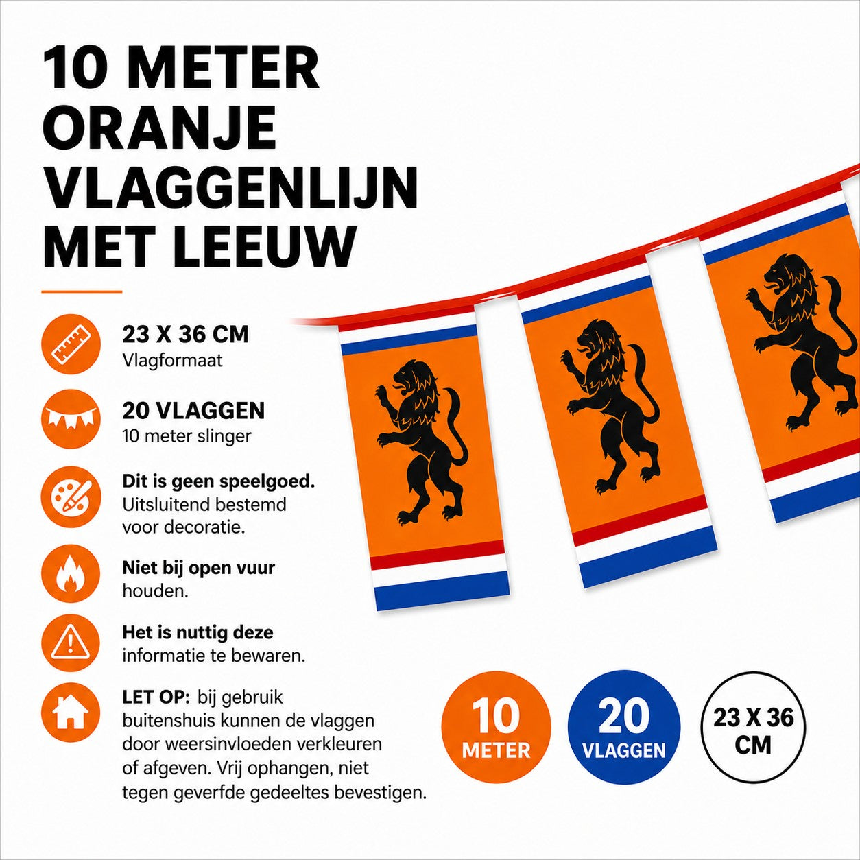 oranje vlaggenlijn met leeuw specificaties