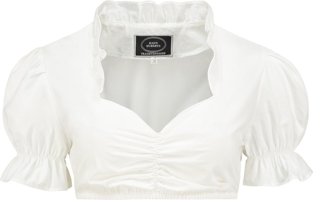 Dirndl Blouse met Ruche Kraag Wit