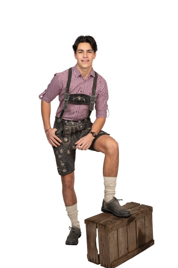Korte Lederhose Antieklook Antraciet