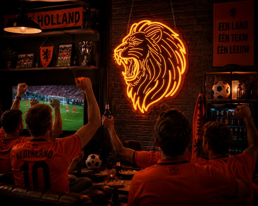 oranje Led verlichting leeuwenkop decoratie sfeerbeeld