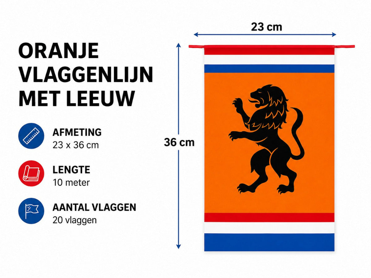 oranje rechthoekige vlaggen met leeuw afmeting