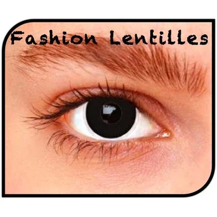 Grote zwarte fashion contactlens op oog, perfect voor carnaval en feestkleding accessoires.