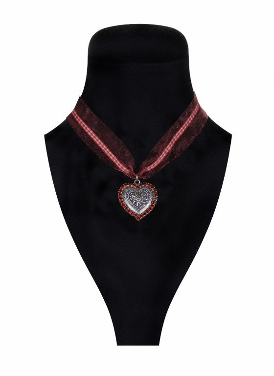 Halsketting hart met strassrand rood