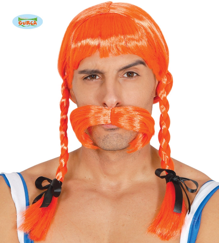 Oranje Viking Pruik