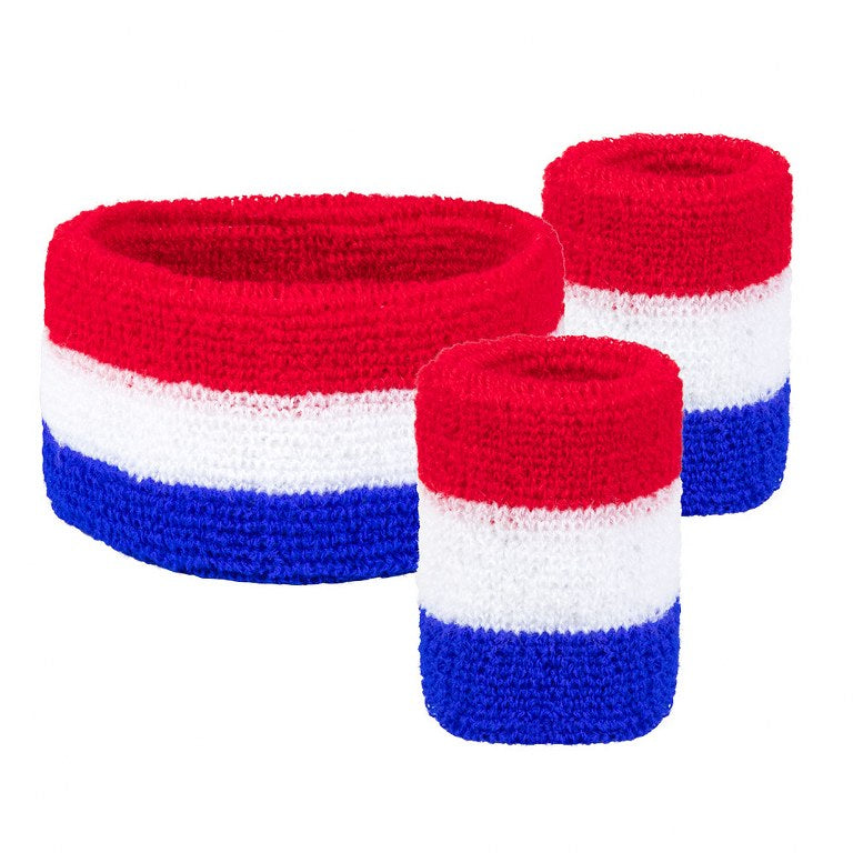 Zweetbandenset rood wit blauw