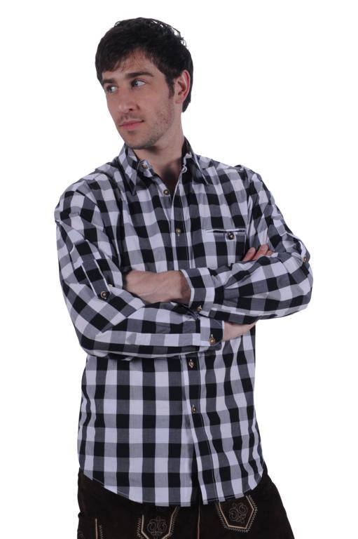 Tiroler herenblouse ruit zwart-wit