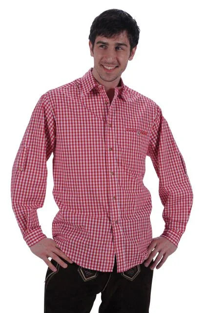 Tiroler Geruite Blouse rood-wit