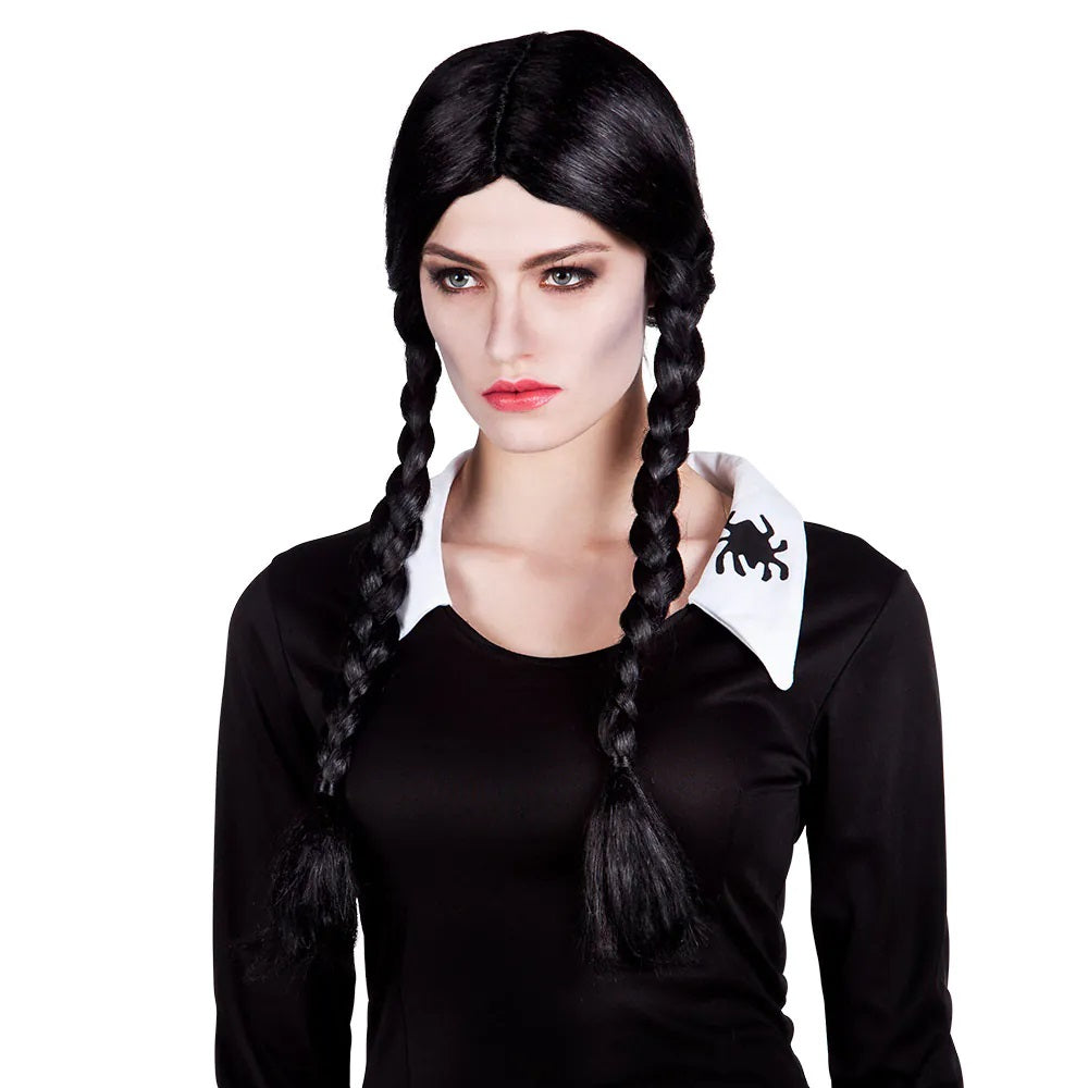 Zwarte pruik met staartjes