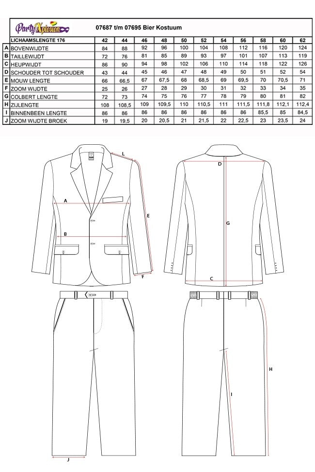 maattabel bier kostuum