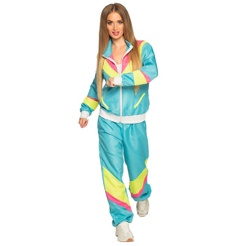 retro trainingppak voor dames neon blauw