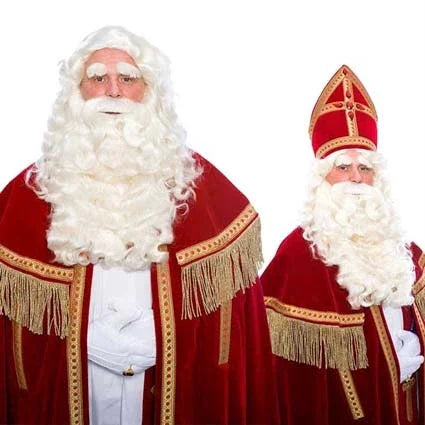 Sinterklaas verkleedset met rood gewaad, witte baard en mijter, ideaal voor feestkleding