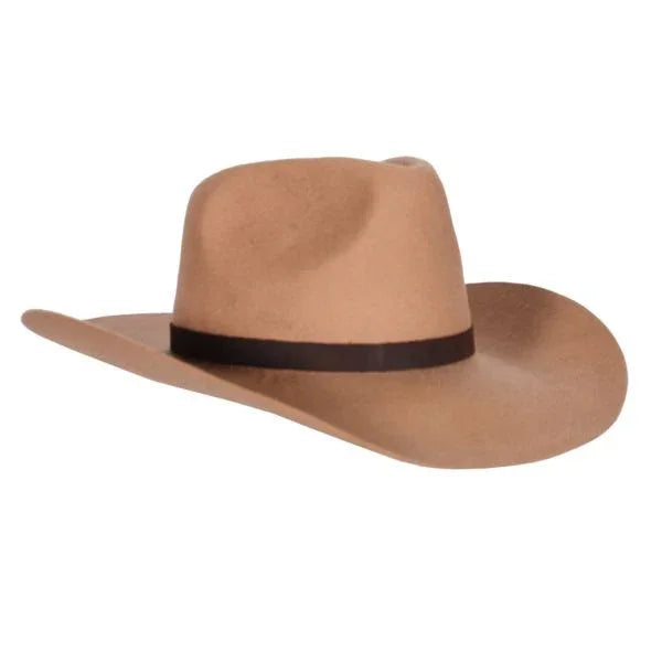 Beige cowboyhoed met zwarte band, perfecte feestaccessoire voor carnaval of themafeest.