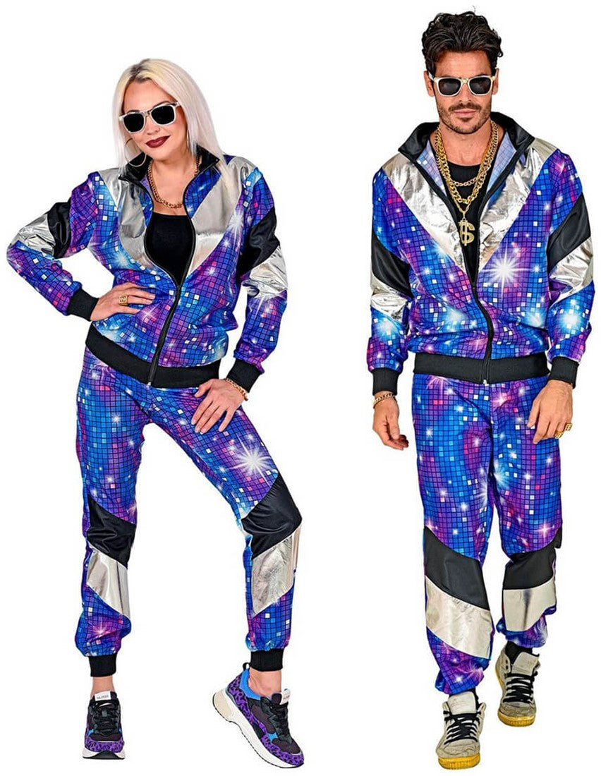 disco trainingspak zilver blauw