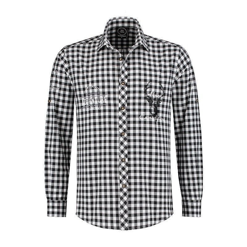 Trachten Blouse met Design sticksels Zwart-Wit