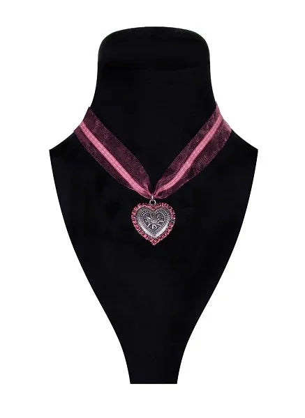 Roze halsketting met strassrand en hartvormige hanger, ideaal voor feestkleding