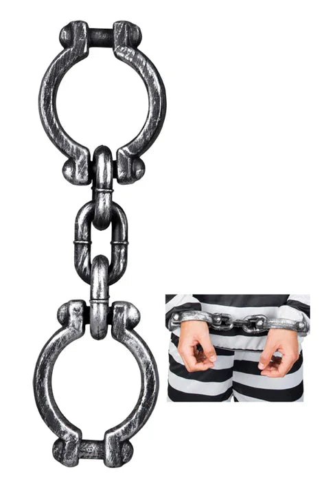 Zilverkleurige handboeien met ketting, carnavalsaccessoire voor boevenkostuum.