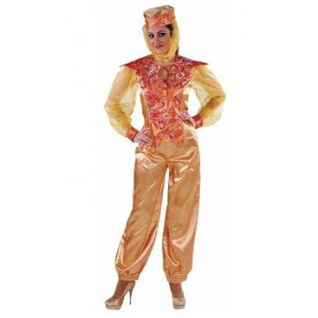 Gouden harem kostuum voor dames met kleurrijke details, ideaal voor feestkleding en carnaval