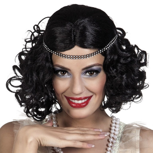 Flapper pruik zwart met hoofdband