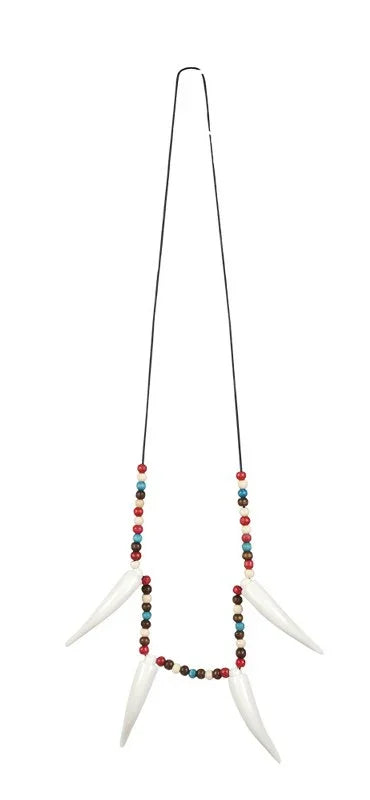 Carnavalsketting met kleurrijke kralen en drie neptanden, feestaccessoire verkleedkleding.