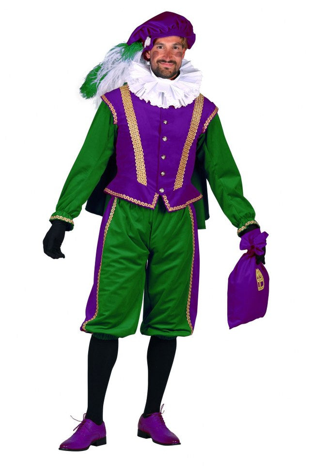 pietenpak met cape paars groen