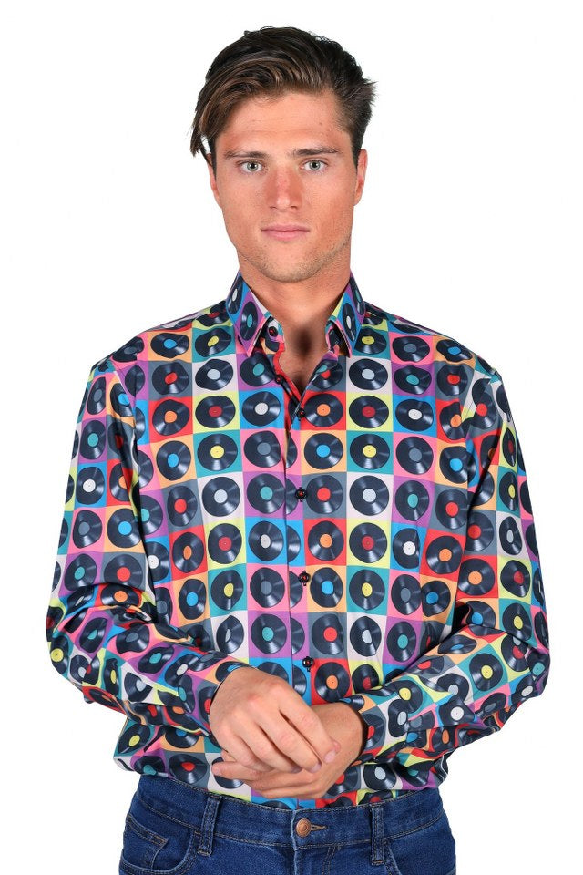 heren discoblouse met vinyl