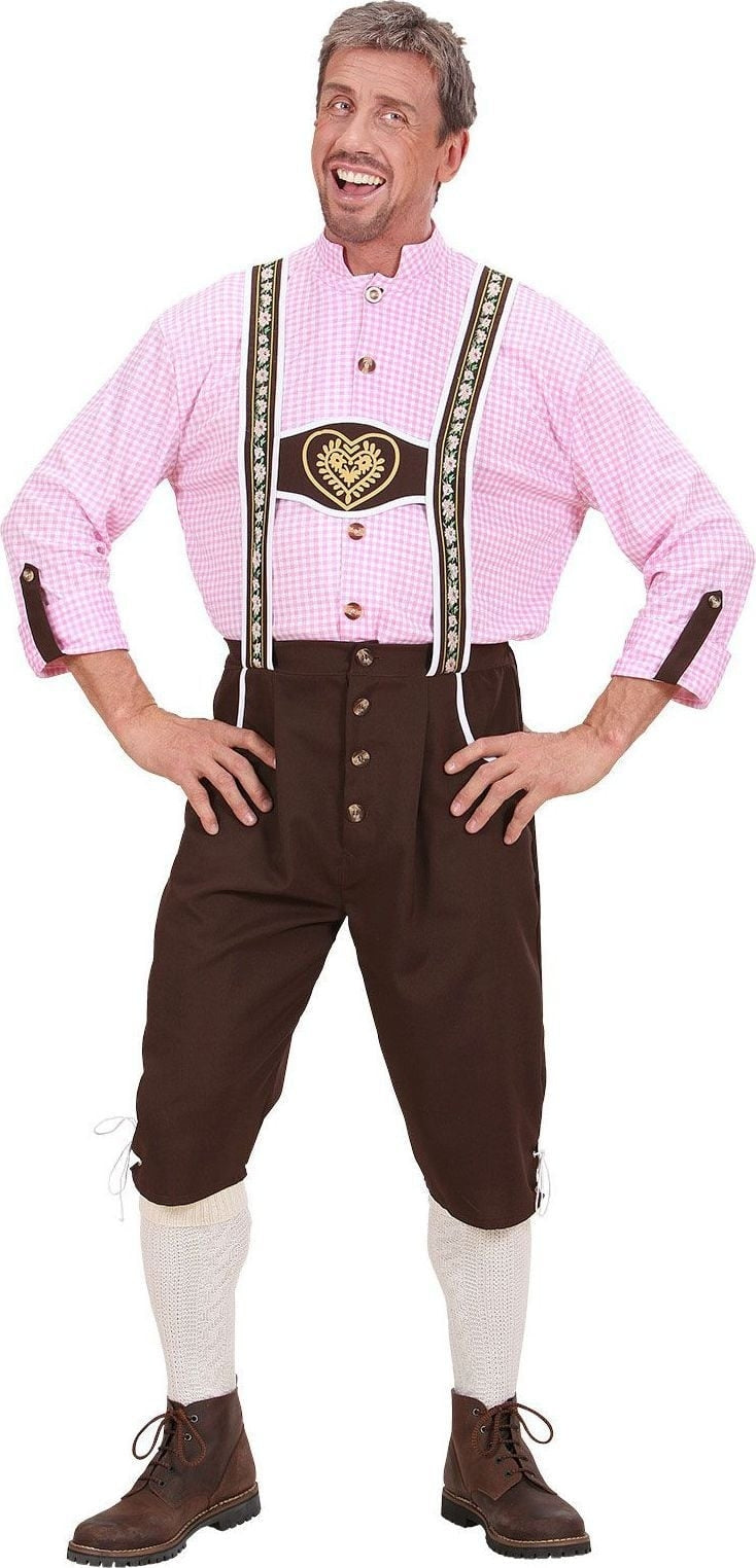 Bruine lederhose met roze blouse