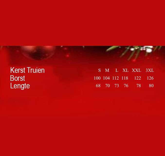 Kersttrui maattabel