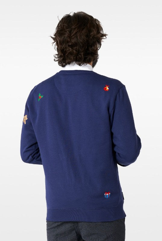 blauwe kersttrui
