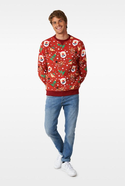 rode kersttrui met kerstmannen