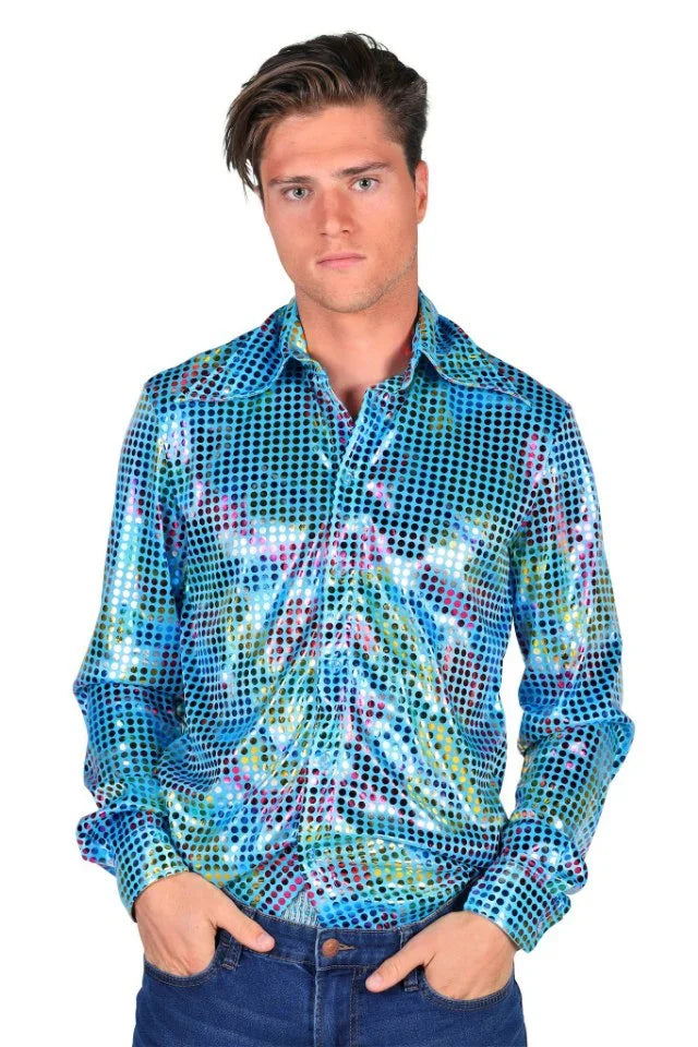 heren discoblouw glitter