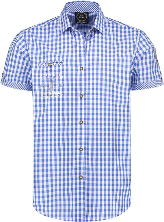 Tiroler blouse blauw korte mouw