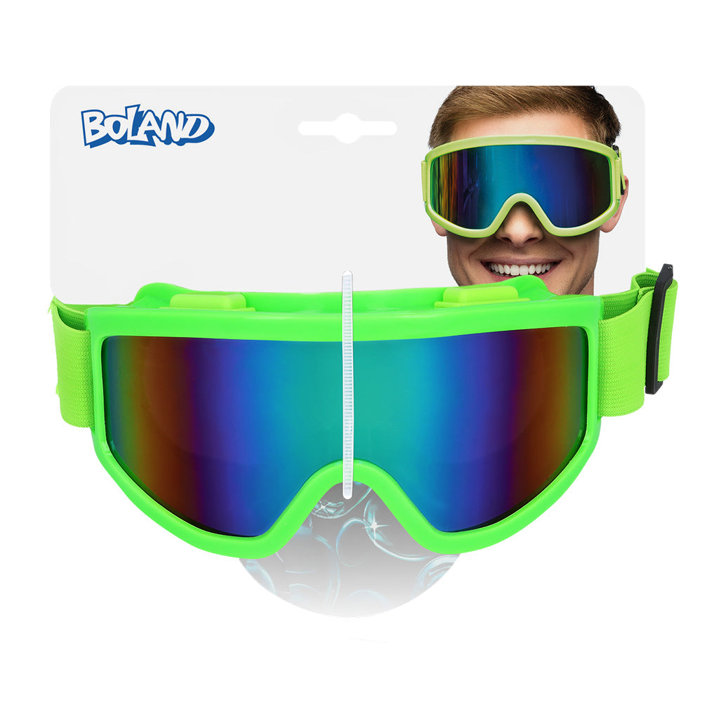 Party skibril neon groen gedragen – feestbril voor themafeest en carnaval