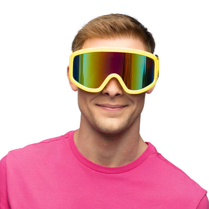 Party skibril neon geel gedragen – feestbril voor themafeest en carnaval