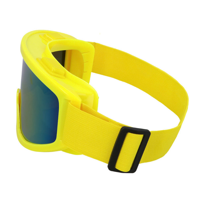 Neon gele skibril zijkant – opvallend feestaccessoire voor après-ski - verstelbaar