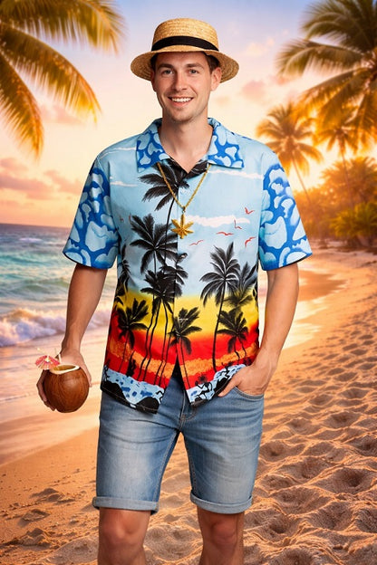 party Hawaii blouse blauw op strand