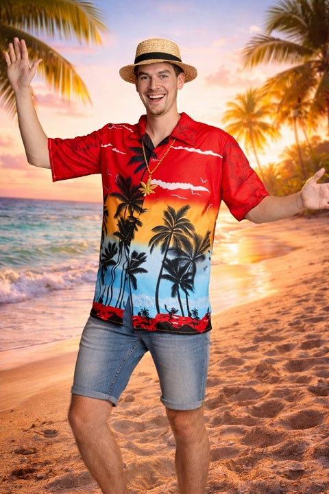 hawaiiblouse rood gedragen op het stand