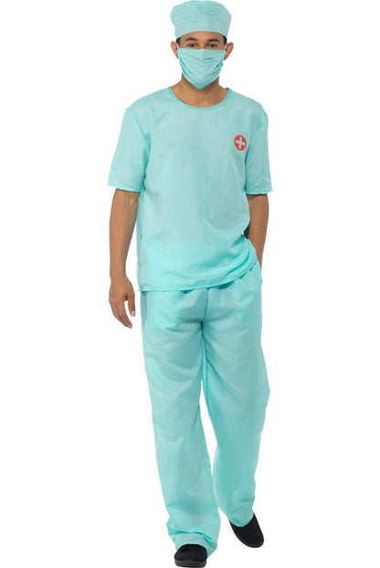 Chirurg kostuum heren met broek en bovenstuk voor carnaval of halloween inclusief mondmasker en kapje voorkant