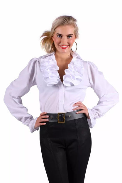 Luxe witte damesblouse met jabot