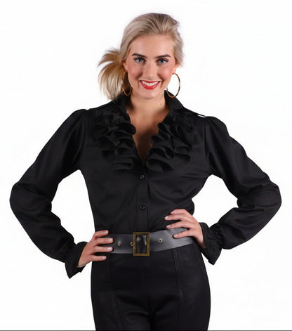 zwarte piratenblouse met jabot