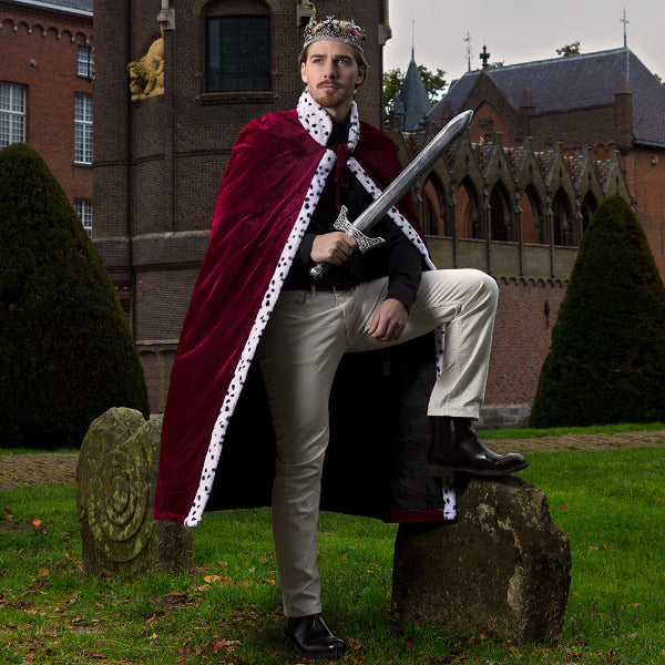 2-delige majesteitsset bordeaux rood – koningsmantel met touwtjessluiting en koningskroon