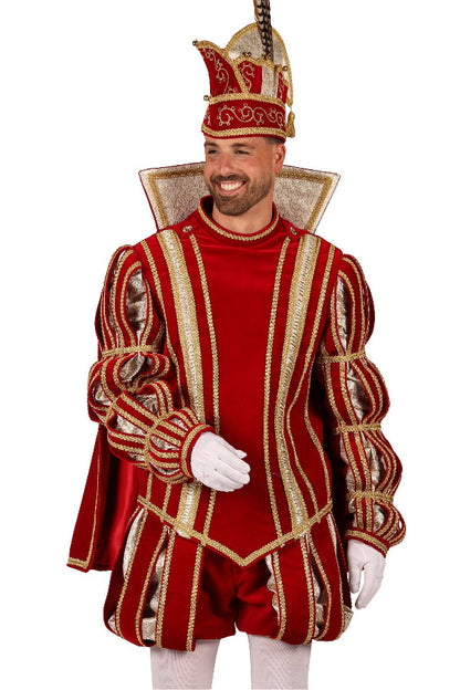 Prins Carnaval Kostuum Rood Goud Luxe volledig in beeld