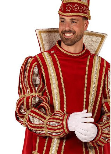 Prins Carnaval Kostuum Rood Goud Luxe detail van het bovenstuk