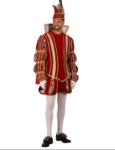 Prins Carnaval Kostuum Rood Goud Luxe voorkant met prinsenmuts