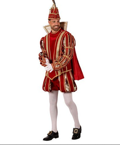 Prins Carnaval Kostuum Rood Goud Luxe zijaanzicht met cape