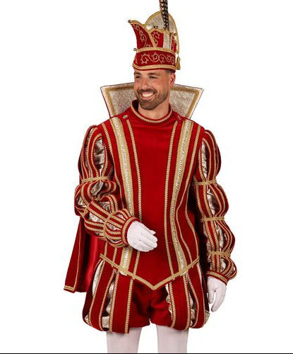 Prins Carnaval Kostuum Rood Goud Luxe voorkant met cape