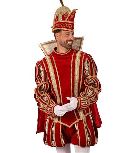 Prins Carnaval Kostuum Rood Goud Luxe schuin van voren