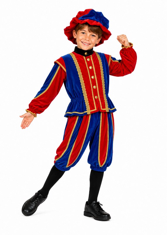 Kinderpiet Luxe Rood-Blauw polyester fluweel